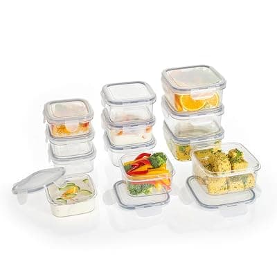 Steelo Sofresh Plastic Kitchen Storage Square Container Set Kitchen Organiser Air Tight Container Set Fridge safe US FDA Approved PET Food Grade Heavy Duty Material, BPA Free (Clear, Pack of 12)