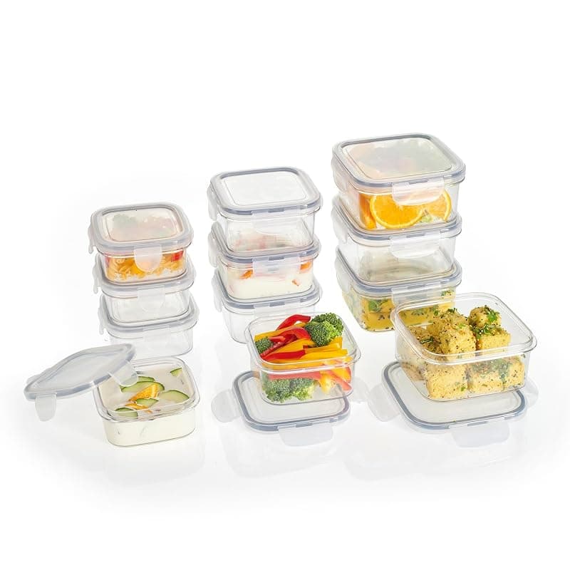 Steelo Sofresh Plastic Kitchen Storage Square Container Set Kitchen Organiser Air Tight Container Set Fridge safe US FDA Approved PET Food Grade Heavy Duty Material, BPA Free (Clear, Pack of 12)