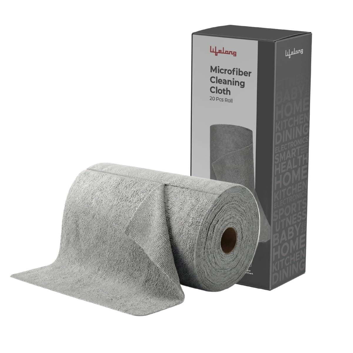 Lifelong Reusable Microfiber Cleaning Cloth Roll 20 Units | Lint-Free Multipurpose Household Cleaning Wipes for Kitchen, Glass, Car & All Surfaces | Microfibre Wipe Roll | Best Value Home Kit