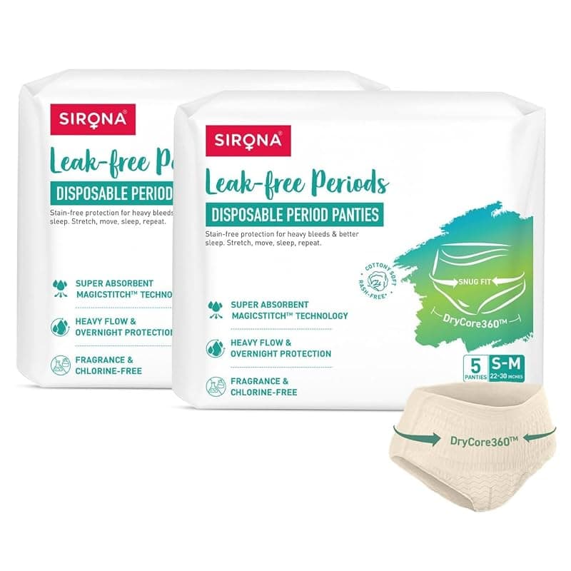 Sirona Disposable Period Panty for Girls &amp; Women | S-M | Pack of 10 | 360° Coverage for Stress Free Periods | Leakage Protection for Heavy Flow | Rash Free | Super Absorbent with Comfortable Fit