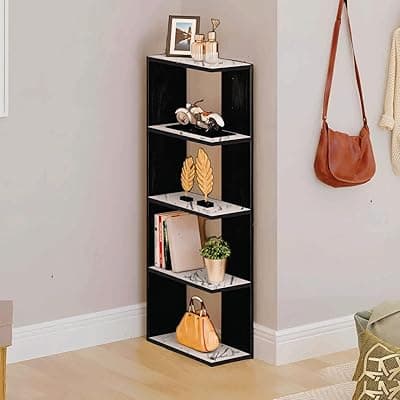 Dime Store Engineered Wood Multi-Tier Book Rack Storage Organizer Shelf - Display Organizer Open Shelf Tall Display Unit Book Stand Multipurpose Kitchen Cabinet Rack (Black &amp; White)