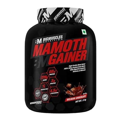 Bigmuscles Nutrition Mamoth Gainer Powder [Belgian Chocolate, 3Kg]|High Protein Muscle Mass &amp; Weight Gainer|With Vitamins &amp; Minerals, Creatine &amp; Digestive Enzymes, 3000 Grams