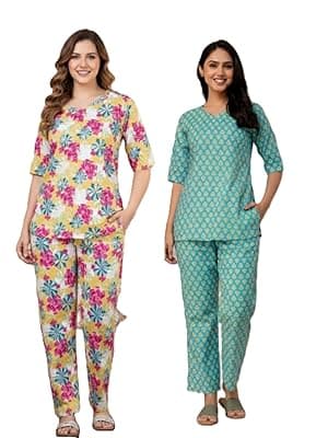 Women & Girl's Cotton Night Suit | Soft Breathable Nightwear for Women Comfortable Lounge Wear Sleepwear Set for Girls Ladies Skin Friendly Smooth Fabric | Cotton | Multicolor (, XL)