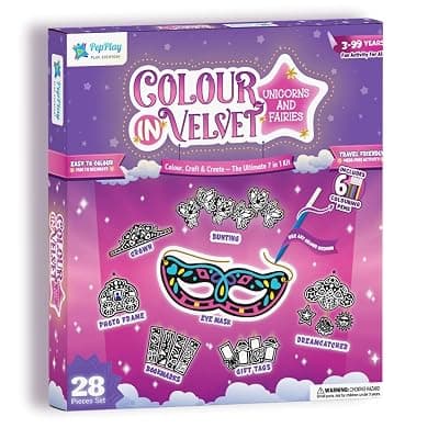 PepPlay Colour-in Velvet Unicorns and Fairies – DIY Art &amp; Craft Kit for Kids | Mess-Free Coloring Activity | Unicorn Gifts for Girls Age 3-10 | Princess Toys |Travel Toy | Rakhi Gift for Girls