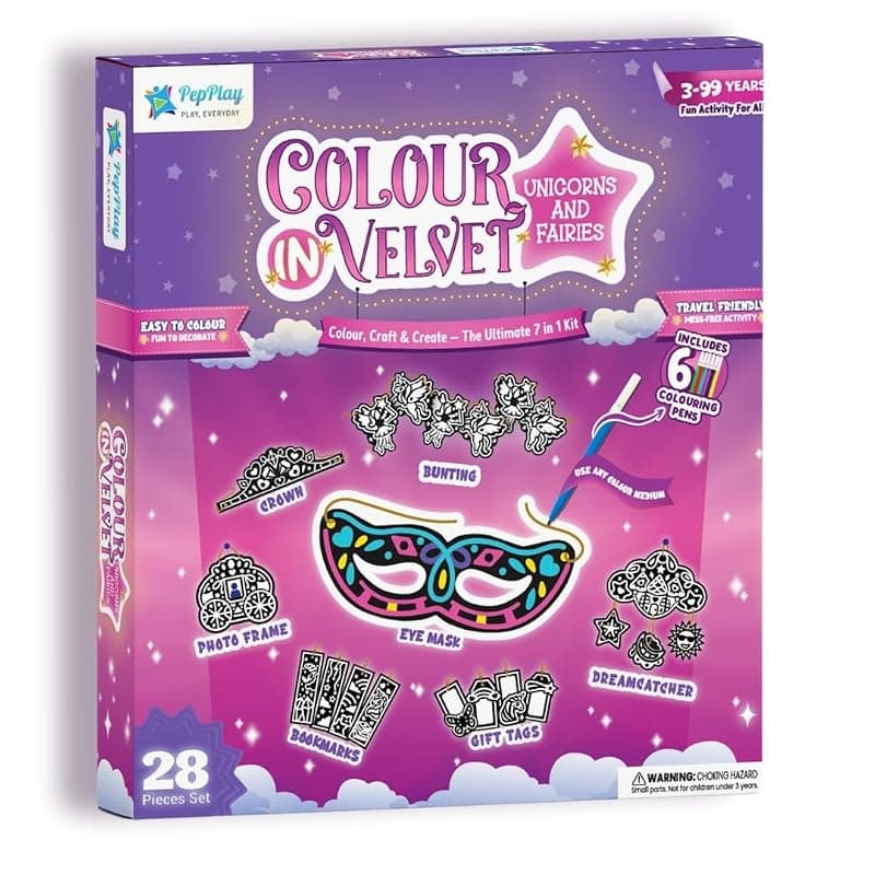 PepPlay Colour-in Velvet Unicorns and Fairies – DIY Art &amp; Craft Kit for Kids | Mess-Free Coloring Activity | Unicorn Gifts for Girls Age 3-10 | Princess Toys |Travel Toy | Rakhi Gift for Girls