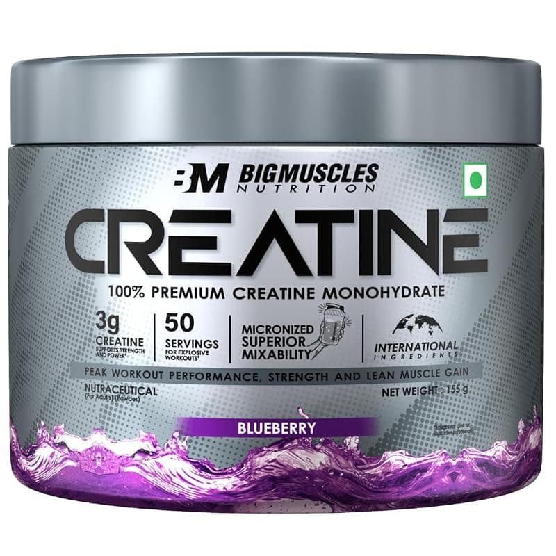Bigmuscles Nutrition Creatine [155g, 50 Servings]| Blueberry | Micronized Creatine Monohydrate To Support Lean Muscle Repair &amp; Recovery|Increase Strength&amp;Athletic Performance,Powder, 1 count