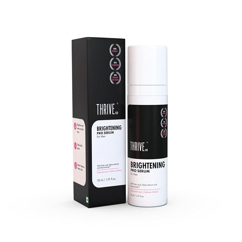 ThriveCo Brightening Pro Serum for Men | Kojic acid, Vitamin C &amp; Diacnemide™ | Skin Brightening, Acne Control &amp; Boosts Hydration | Fades dark spots &amp; Reducess Dullness | For All Skin Types | 30ml