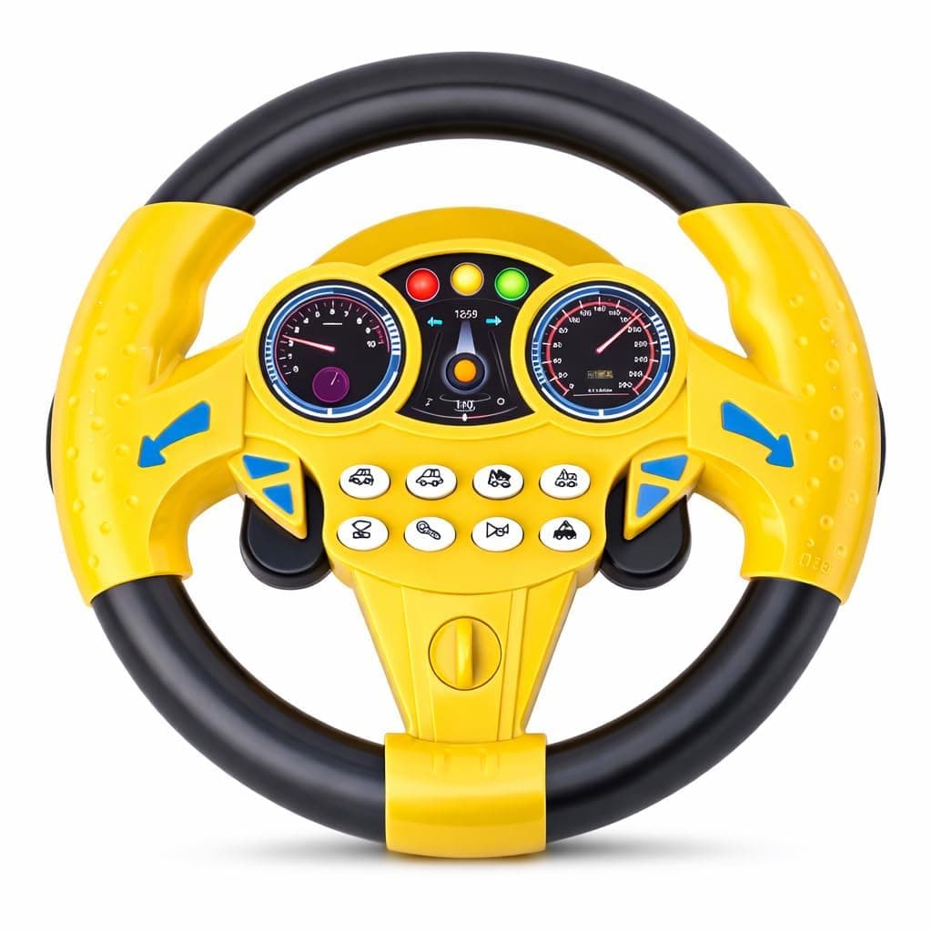 Kids Steering Wheel Toy with Dashboard Design, Rotating Steering Wheel with Light Indicators and Sound Buttons, Plastic Driving Simulation Toy for Car Seat and Indoor Play