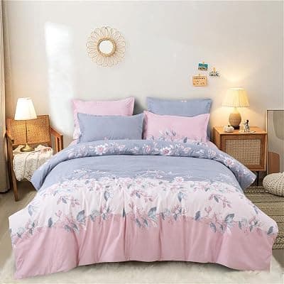 DECOMIZER Super Soft Glace Cotton King Size AC Comforter/Blanket/Duvet for Double Bed with 1 Flat Bedsheet and 2 Large Pillow Covers - 4 Piece Comforter Set - Pink Patta