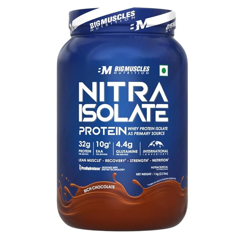 Bigmuscles Nutrition Nitra Isolate [1kg, Rich Chocolate] | 32g Protein | 10g EAA | Whey Protein with ProHydrolase Enzyme Tech. For Faster Absorption | Improved Strength, Faster Recovery &amp; Muscle Building