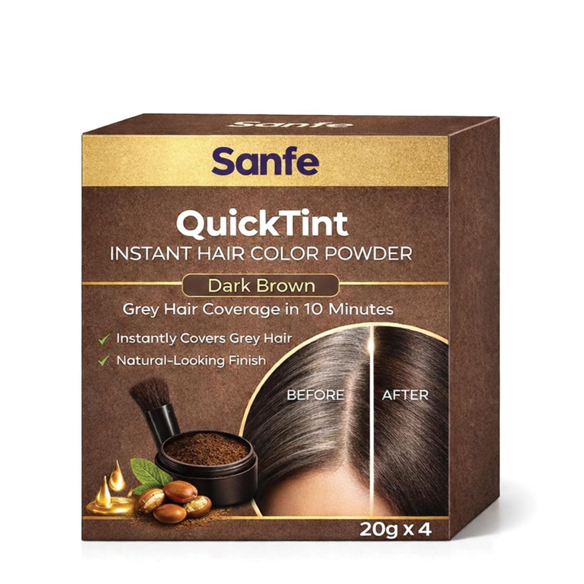 Sanfe QuickTint Instant Hair Color Powder - 20gm | Mess-Free Instant Touch-Ups | Hair Color Powder | Grey Hair Coverage | Hair Colour Black & Dark Brown | Beard Colour