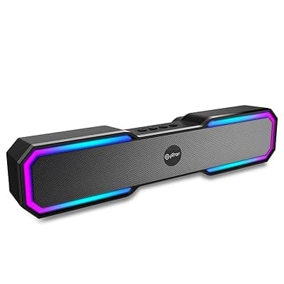 pTron Fusion RB 18W Bluetooth Soundbar Speaker, Immersive Sound, Vivid RGB Lights, Soundbar for Phone/TV/Laptop/Tablets/Projectors, BT5.3/FM Radio/Aux/TF Card/USB Playback &amp; TWS Function (Black)