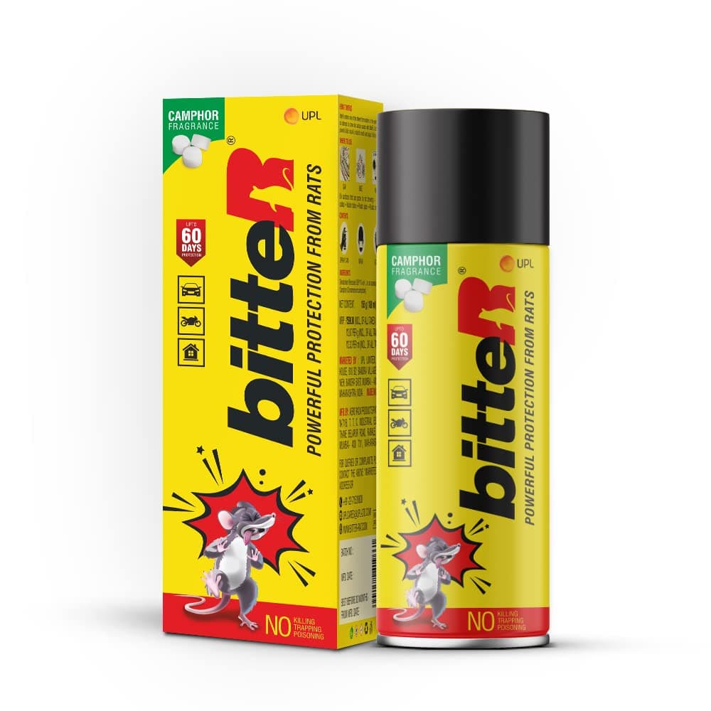 bitteR Powerful Protection from Rats, 180ml Spray - Protect Wires in Car, Bike | Camphor Fragrance | Non Toxic | No Kill Only Repels | 60 Days Protection