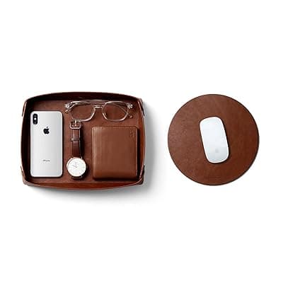 DailyObjects Vegan Leather Tan Desk Tray Organiser | Orb Tan Mouse Pad Extended for Laptop, for PC, and Wireless Mouse, Large Vegan Leather Finish for Home, Office, Gaming - Set of 2(Round)