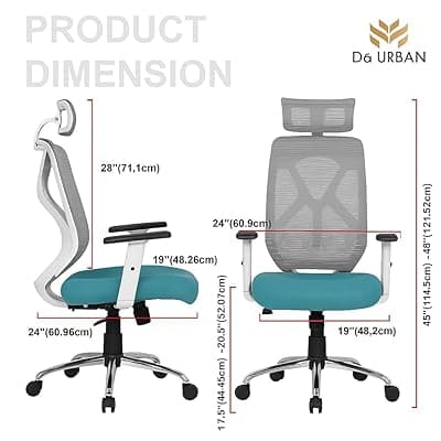 Da URBAN® Merlion Office Chair,High Back Mesh Ergonomic Home Office Desk Chair with 3 Years Warranty, Adjustable Armrests,Adjustable Lumbar Support,Tilt Lock Mechanism (Blue)