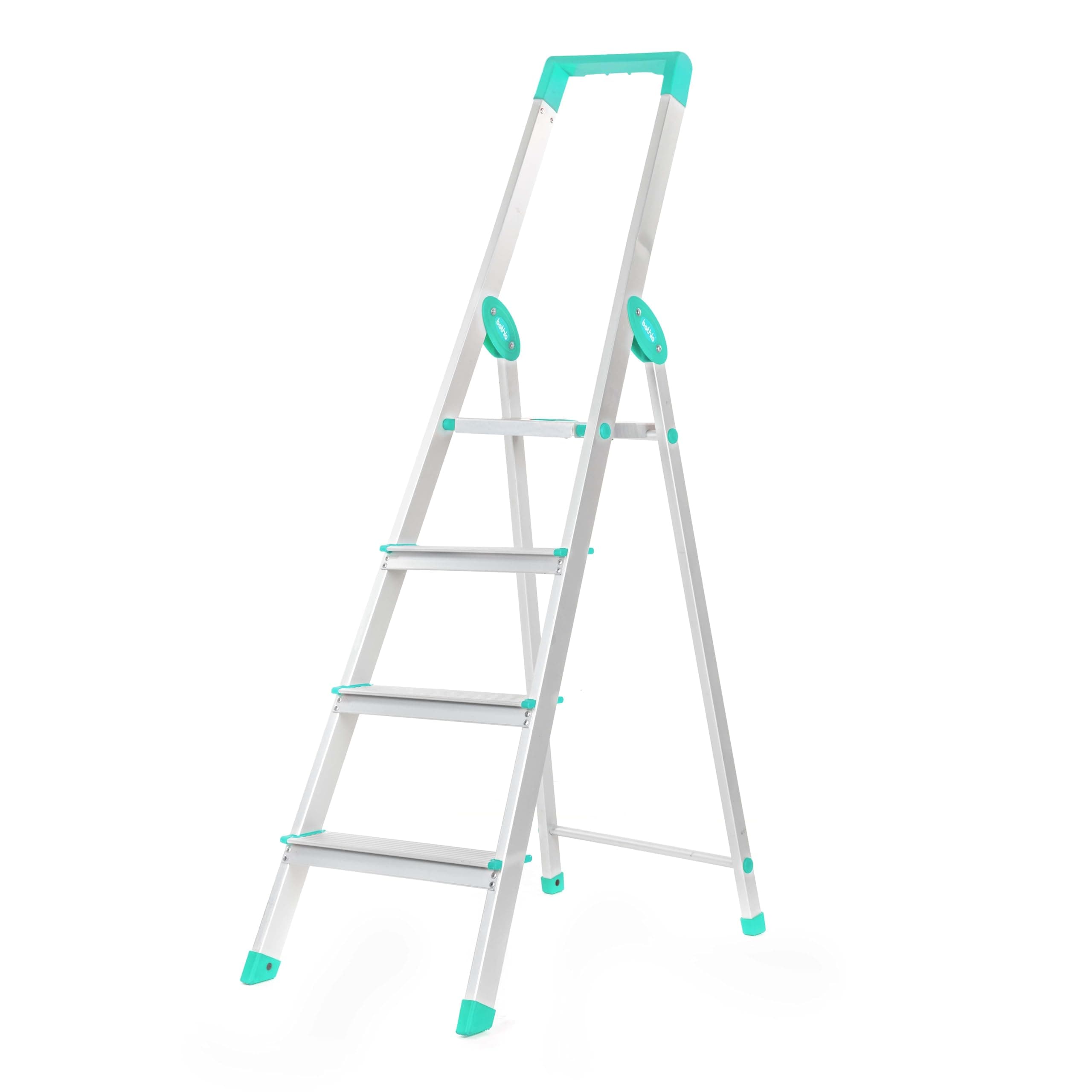 Bathla Prime 4 - Step Foldable Aluminium Ladder for Home with Multi-Utility Support Handle | 5 - Year Manufacturer Warranty | Teal