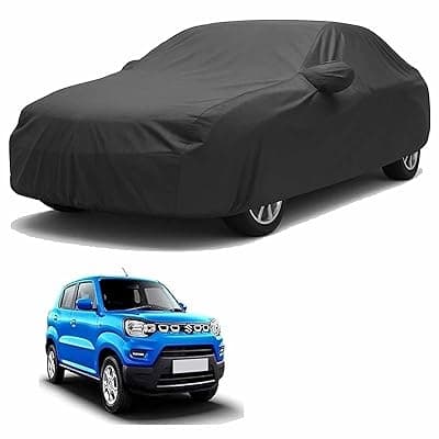Sulfar 100% Water Resistant Car Body Cover Compatible with Mirror for Maruti Suzuki S-presso (Triple Stitched, Full Bottom Elastic, Dark Grey)