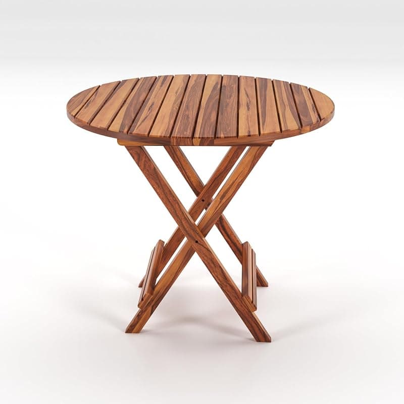 WELL KNOWN Solid Sheesham Wood Round Shape Folding Coffee Table, Center 1 Table for Indoor &amp; Garden Outdoor, Fold-Away Coffee tee