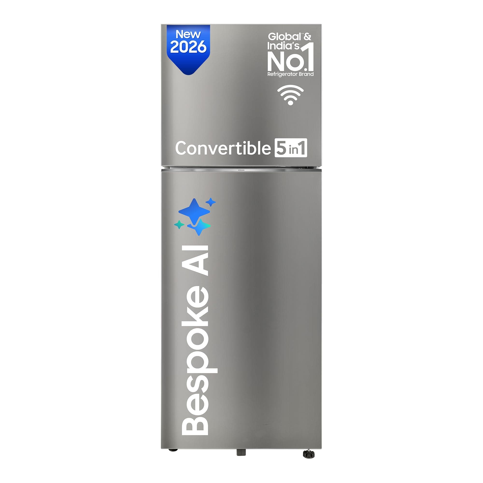 Samsung 330 L, 2 Star, Convertible 5-in-1, Digital Inverter, Frost Free Double Door, WiFi Bespoke AI Refrigerator (RT34HG5A42SLHL, Silver, Ez Clean Steel, 2026 Model)