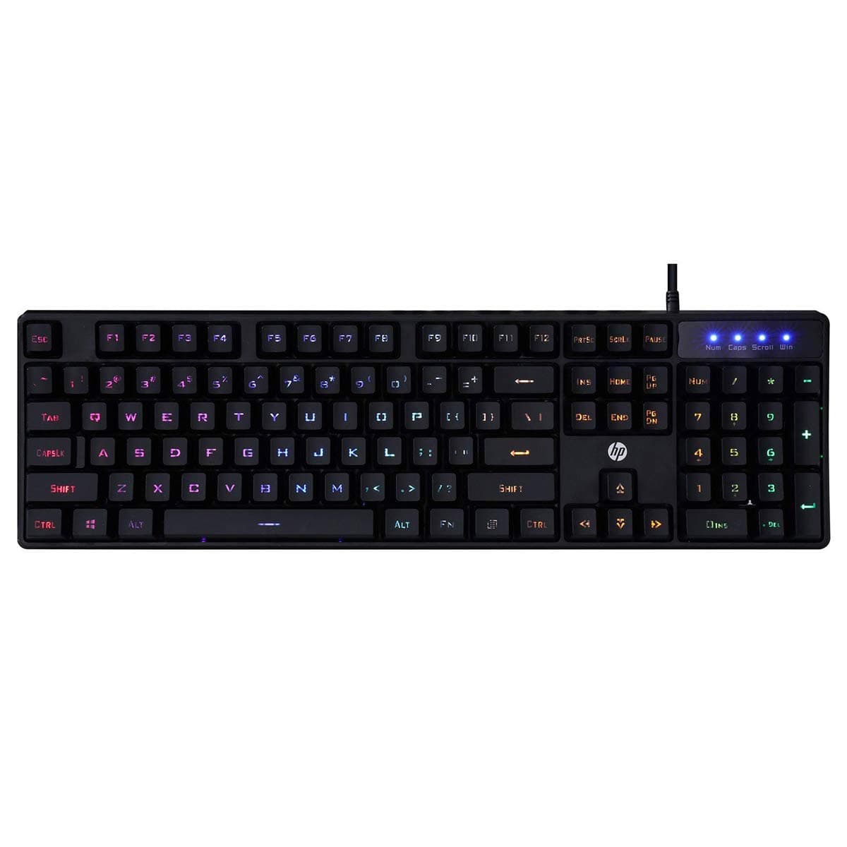 HP K300 Wired Gaming Keyboard, Backlit Membrane with Mixed Color Lighting, 4 LED Indicators, Matte Finish Double Injection Key Caps and Windows Lock Key / 3 Years Warranty(4QM95AA)