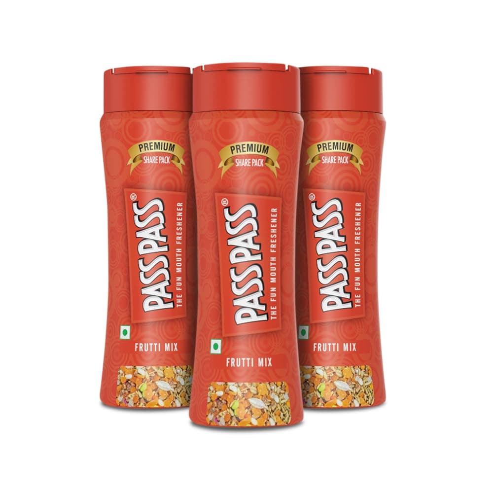 Pass Pass Frutti Mix Dried Fruit Based Mouth Freshener, High in Fibre & Anti-Oxidants, Pack of 3-115g Each