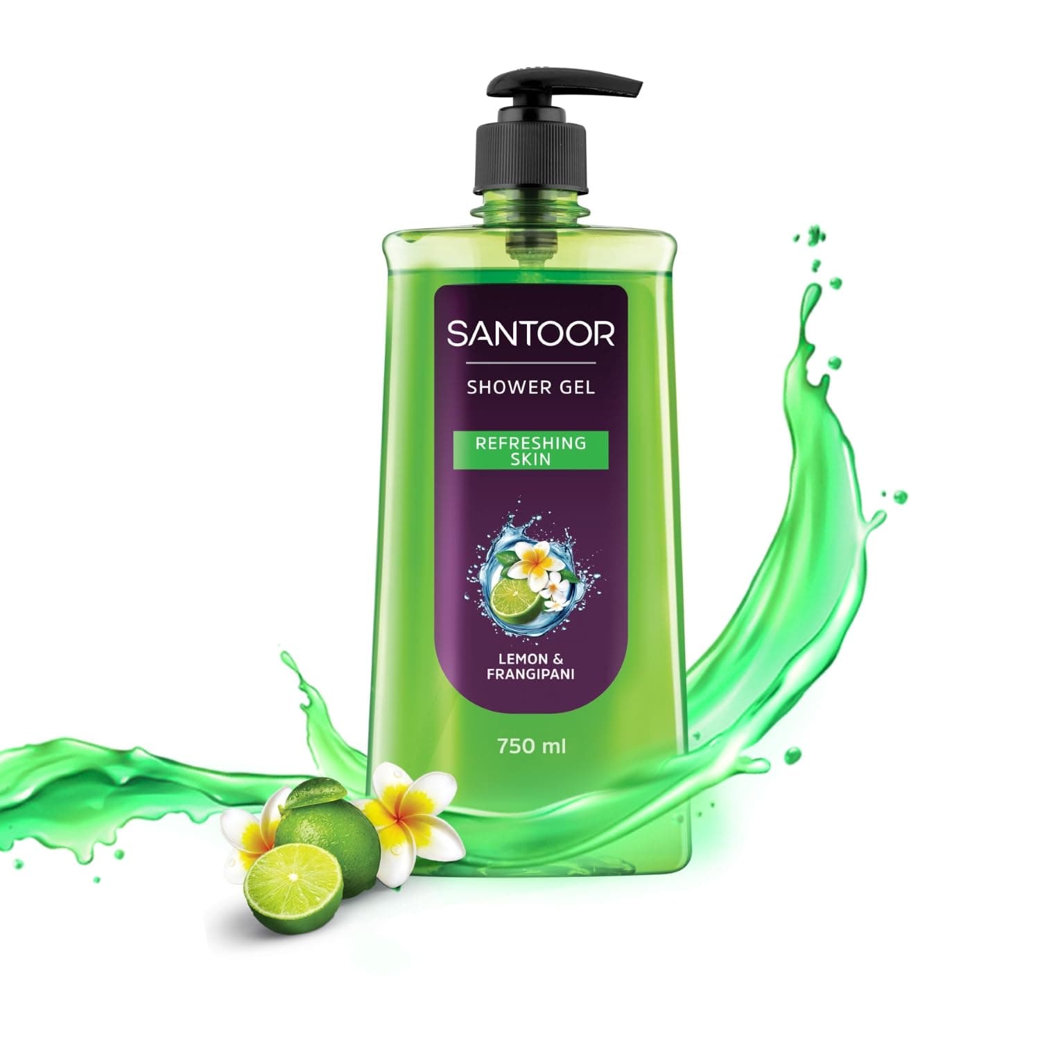 Santoor Refreshing Shower Gel 750ml With Natural Lemon & Frangipani Extracts| For Men & Women| For Soft and Fresh Skin| Suitable For All Skin Types| No Parabens| No Silicones