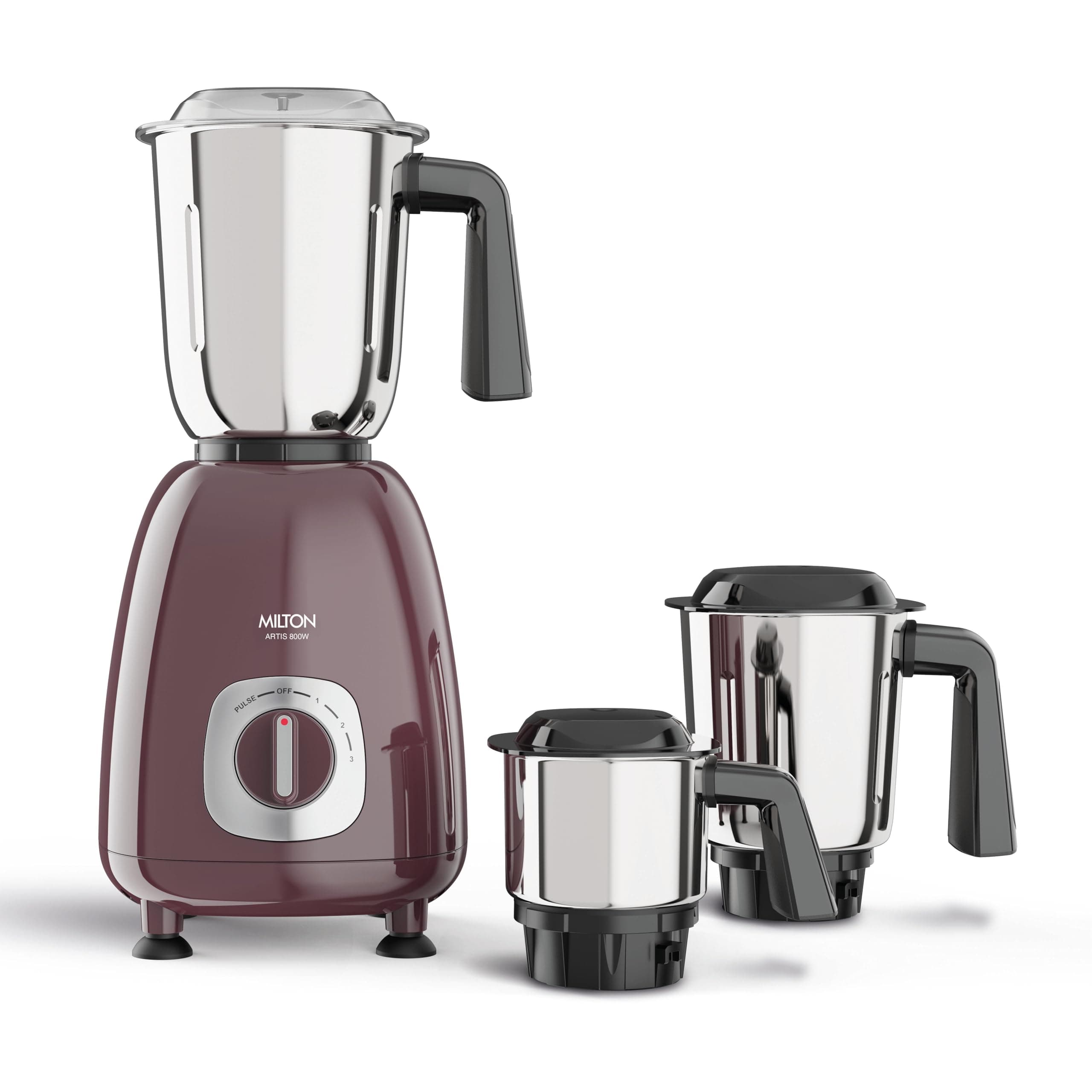 Milton Artis Mixer Grinder, ISI Certified, Grindstone Blade Technology, 3 Jar, 800 W (21000 RPM), 5 yr motor warranty, 2 yr product warranty I Wine