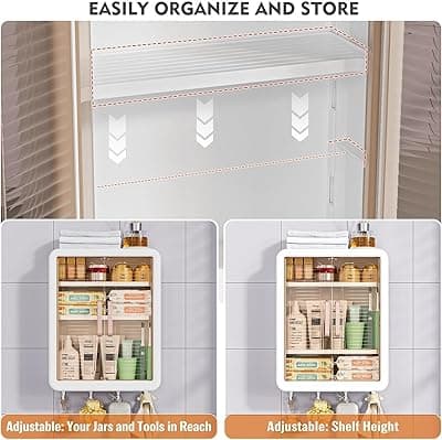 Wall-Mounted Multipurpose Storage Cabinet with Doors &amp; Shelves, Self-Adhesive Bathroom and Kitchen Organizer for Toiletries, Spices, Cleaning Supplies &amp; Daily Essentials
