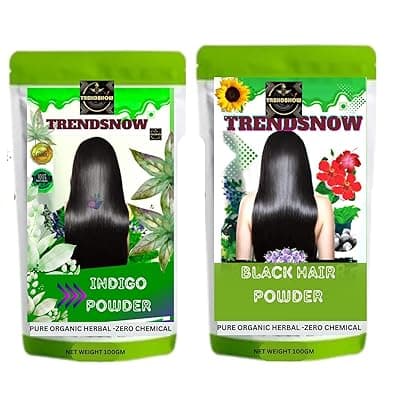 Trendsnow Organic Black Hair Powder and Indigo Powder Combo Pack, 100g Each, Pure Herbal