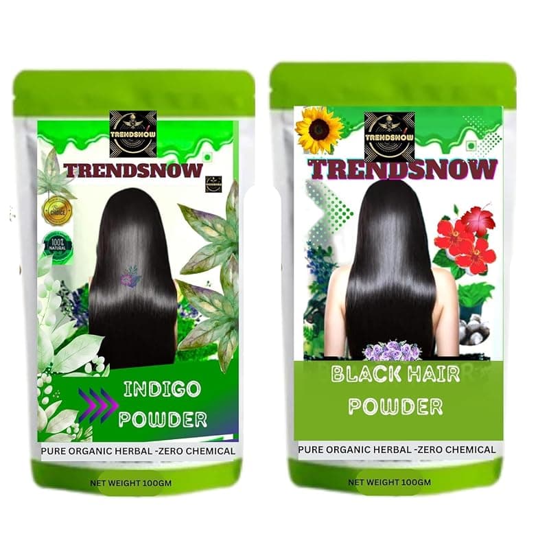 Trendsnow Organic Black Hair Powder and Indigo Powder Combo Pack, 100g Each, Pure Herbal