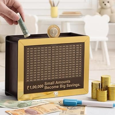 Storio Wooden Piggy Bank with Counter | Money Bank for Kids &amp; Adults | Carved Savings Box, Wooden Coin Box, Mini Money Saver Bank with Number Counter | Cash Saving for Home &amp; Office Use