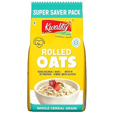 Kwality Rolled Oats 1kg Pouch | Wholegrain Oatmeal for Healthy Breakfast | High Fiber &amp; Protein | Gluten-Free | No Added Sugar | Weight Management Friendly | Quick Cooking