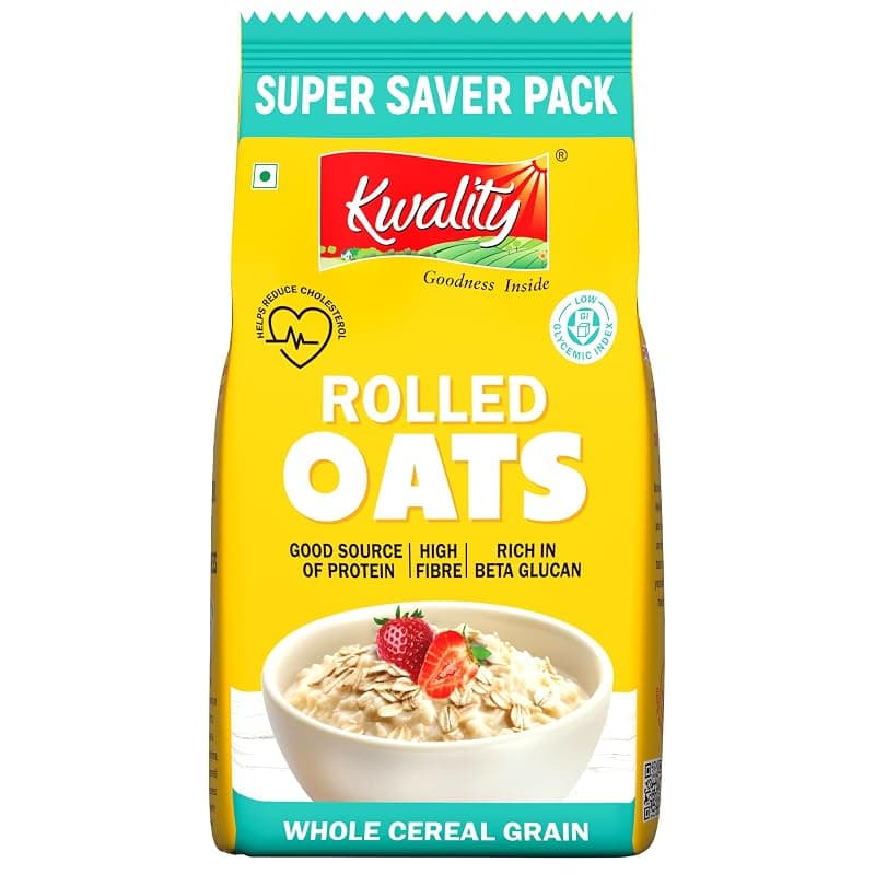 Kwality Rolled Oats 1kg Pouch | Wholegrain Oatmeal for Healthy Breakfast | High Fiber &amp; Protein | Gluten-Free | No Added Sugar | Weight Management Friendly | Quick Cooking