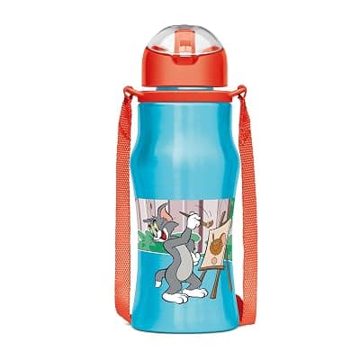MILTON Sipmate 450 Stainless Steel Sipper Water Bottle 415 ml, Single Walled, ISI Certified I Leak Proof Lid, Rust Proof I For School, Office, Gym I Blue (TOM & JERRY)