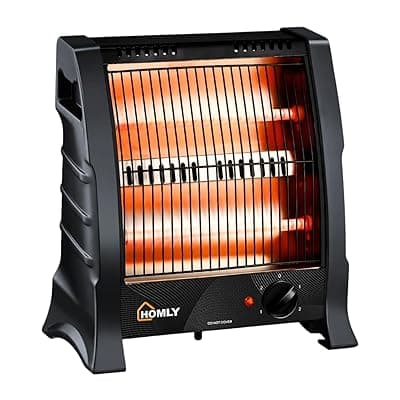 Homly Ritz 800 Watts Halogen Room Heater with Dual Heating Tubes | ISI Approved | Dual Heating Settings For 400W &amp; 800 W | Cool Touch Shockproof Body with High Thermal Protection - Black