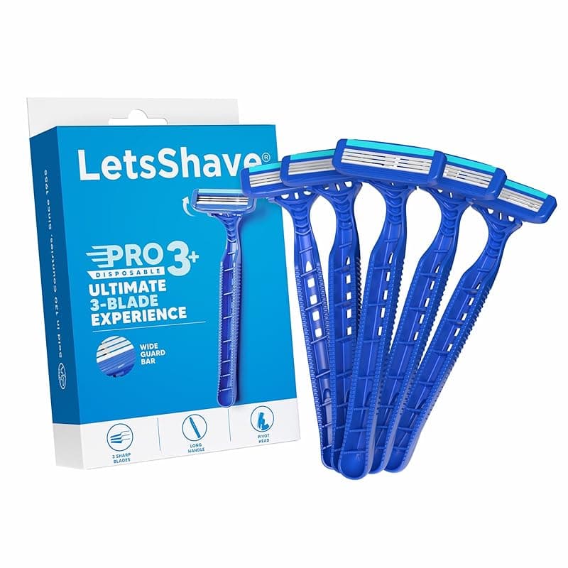 LetsShave Pro 3 Plus Disposable Shaving Razors, Pack of 5, Manual Triple Blade Razor for Men