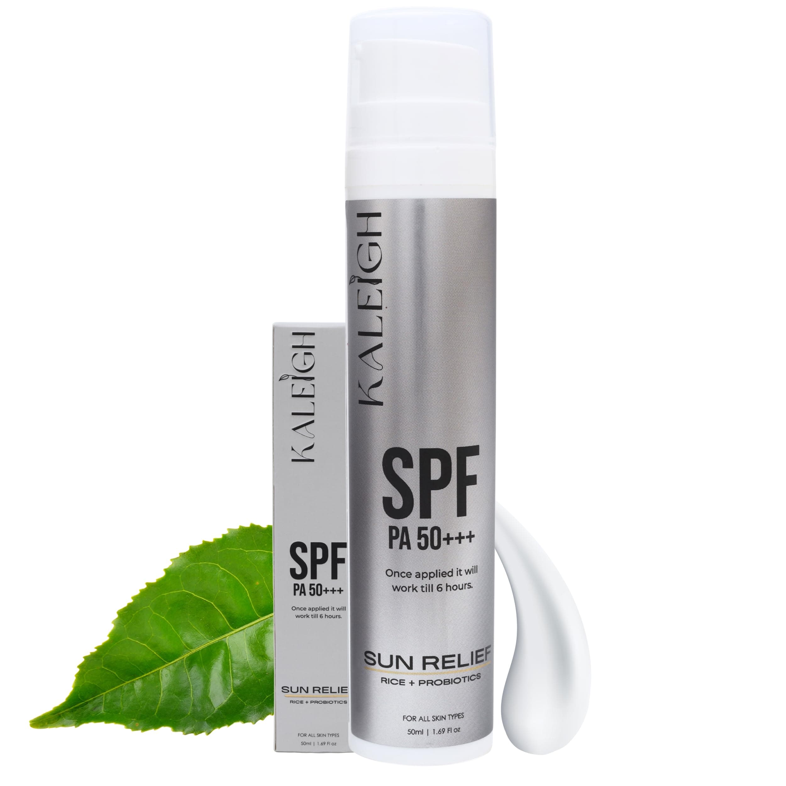 KALEIGH Sunscreen SPF 50 PA+++ | Protection Against UVA & UVB | Water & Sweat Resistant, No White Cast, Non Greasy | Lightweight & Fast Absorbing for All Skin Types | Broad Spectrum Sun Relief Sunscreen for Men & Women| 50ml