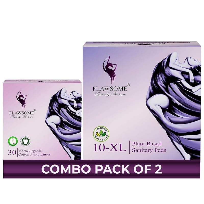 Flawsome Sanitary Pads &amp; Daily Panty Liners Period Care Combo – Plant-Based | Pack of 10 Sanitary Pads (Size XL) + 30 Panty Liners | Soft, Rash-Free, Leak-Proof &amp; 100% Chemical-Free