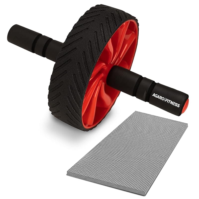 AGARO AR222 Ab Roller SingleWheel, Abdominal Exercise Roller, Home Gym With Knee Mat For Men And Women, Black &amp; Red
