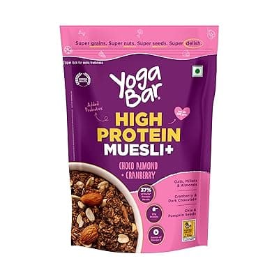 Yogabar Super High Protein Muesli 850g | 21g Protein | With Probiotics and Whey | No Refined Sugar | Easy on gut | Choco Almond | Protein Snack | High Fiber Food | Breakfast Cereal