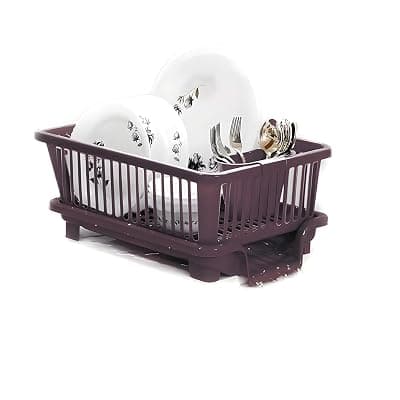Homeor Houshe 3 in 1 Durable Plastic Large Dish Rack Drainer, Drying Rack Washing Basket with Tray for Kitchen, Utensils Drainer Basket for Kitchen, Brown