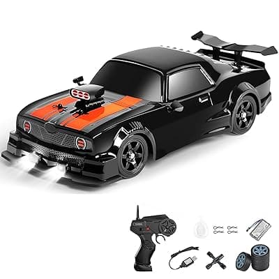 Big Remote Control Car – Black | 2.4G Rechargeable Remote Control Drift Car with 150m Range | Smoke Effect, LED Lights & Music | High-Speed | Best Gift for Boys & Girls 2 3 4 5 6 7 8+ Years