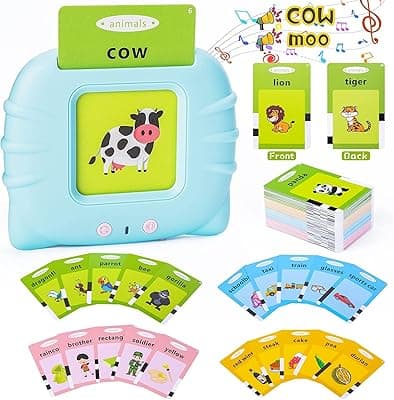 FunBlast Talking Flash Cards for Kids, Learning Toys for Kids, English Flash Cards, Montessori Educational Toys for 2-4 Year Old Kids, Boys, Girls -112 Double Sided Card (Blue)