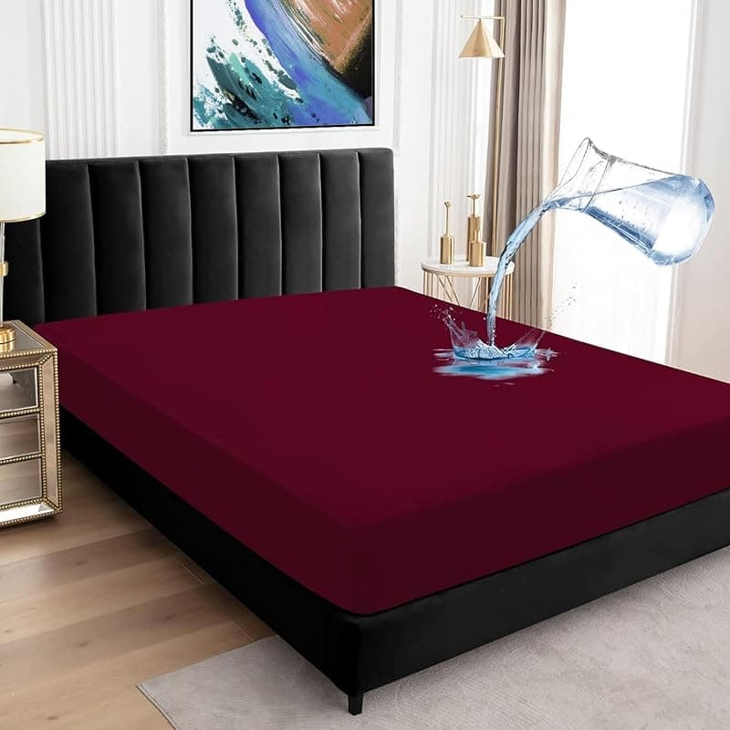 BeyBee 100% Waterproof Premium Cotton Terry Mattress Protector | Breathable, Hypoallergenic, Washable & 2X Absorbency | Ultra Soft Easy Elastic Fitted Bed Protector (Size-75 * 36, Maroon)