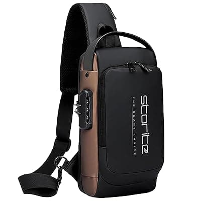Storite Sling Bag for Men Stylish Crossbody Backpack for Men & Women, Anti-Theft Chest Bag with USB Charging Port, Messenger Bags, Casual Shoulder Bag (Black Brown - 17 x 9 x 32 Cm)