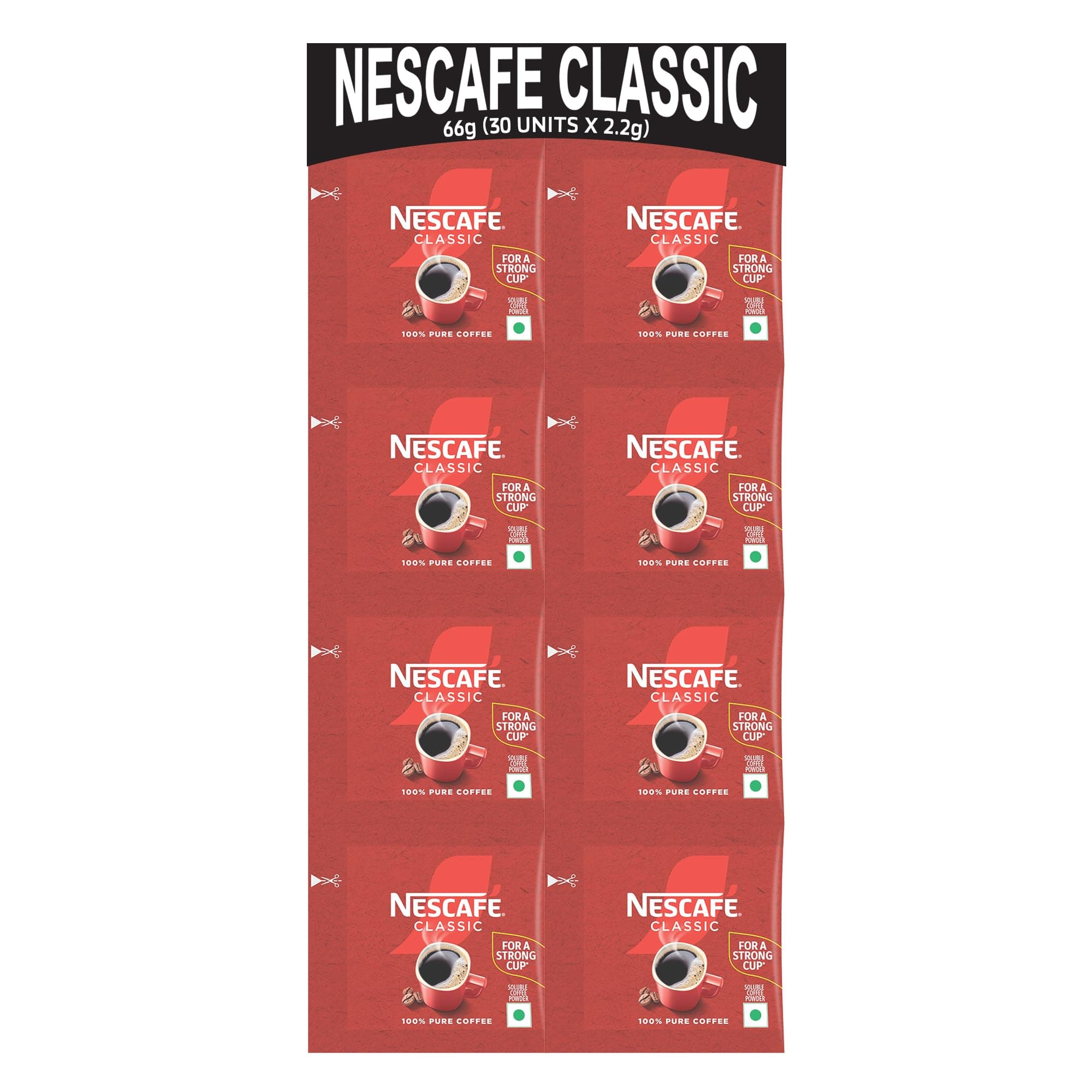 NESCAFE Classic Instant Coffee Powder | Great start to your morning | 100% Pure Coffee | 66 g (30 units x 2.2 g each) Pack, Packet