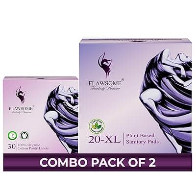 Flawsome Sanitary Pads &amp; Daily Panty Liners Period Care Combo – Plant-Based | Pack of 20 Sanitary Pads (Size XL) + 30 Panty Liners | Soft, Rash-Free, Leak-Proof &amp; 100% Chemical-Free