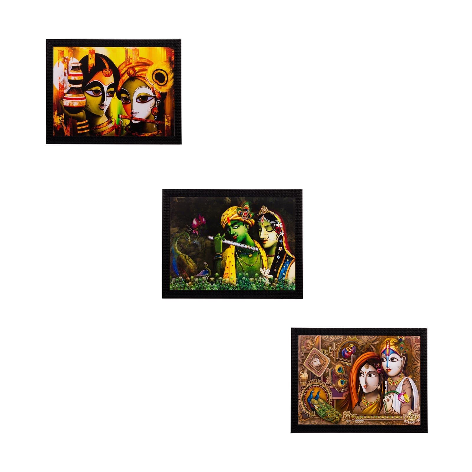 eCraftIndia 'Radha Krishna Matt Textured' UV Art Painting (Synthetic Wood, 36 cm x 2 cm x 28 cm, Set of 3)