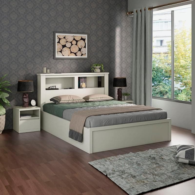 Home Centre Helios Reynan Cannes King Bed |Engineered Wood with Box Storage King Bed| (White) |1 Year Warranty