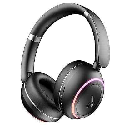 boAt Rockerz 480, RGB LEDs,6 Light Modes, 40mm Drivers,Beast Mode, 60H Battery, ENx Tech, Stream Ad Free Music via App Support, Bluetooth Headphones, Wireless Over Ear Headphone with Mic (Black Sabre)